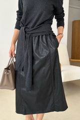 Stitch Leather Skirt