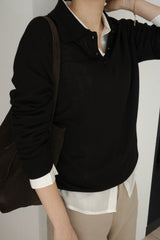 Silk Wool Collar Button Knit