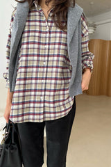 Real Check Shirt in Wine, brushed plaid button-down shirt