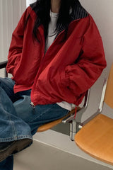 Reversible Stand Collar Jacket in Red, women's reversible stand collar jacket