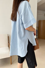 Back Shirring Linen Shirt