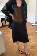 Blanc Midi Skirt in Black, women's lined midi skirt