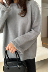 Soft Round Sweater in grey, women's wool angora round neck sweater