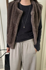 Pony Fur Vest Jacket in Charcoal, women's pony fur round neck vest
