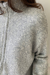 Rabbit Wool Zip Up in Grey, women's knit zip up cardigan