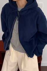 Fleece Hoodie Zip Up in navy, women's cropped fleece zip up hoodie