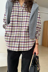 Real Check Shirt in Wine, brushed plaid button-down shirt