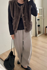 Pony Fur Vest Jacket in Charcoal, women's pony fur round neck vest