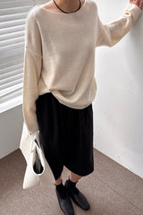 Assome Knit in cream, women's loose boat neck knit sweater
