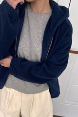 Fleece Hoodie Zip Up in navy, women's cropped fleece zip up hoodie