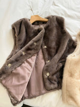 Pony Fur Vest Jacket in Charcoal, women's pony fur round neck vest