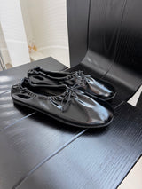 FB609 Flat in Black, glossy round toe flat shoes