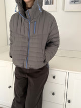 Lightweight Down Puffer Jacket in Charcoal, women's lightweight down hooded puffer jacket