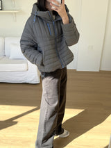 Lightweight Down Puffer Jacket in Charcoal, women's lightweight down hooded puffer jacket