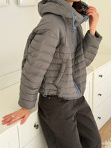 Lightweight Down Puffer Jacket in Charcoal, women's lightweight down hooded puffer jacket