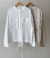 Pocket Linen Shirring Jacket