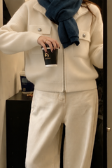 Lucca Half Neck Zip Up in ivory, women's half neck knit zip up jacket