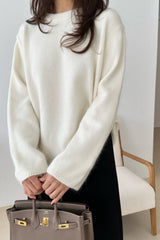 Soft Round Sweater in ivory, women's wool angora round neck sweater