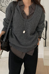 Deep U Raccoon Knit in Charcoal, women's raccoon wool deep U neck sweater