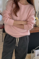 Cashmere Round Sweater in Pink, cashmere wool silk crewneck sweater
