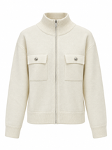 Lucca Half Neck Zip Up in ivory, women's half neck knit zip up jacket