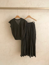 Summer Cardigan Pleat Set
