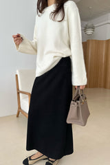 Soft Round Sweater in ivory, women's wool angora round neck sweater