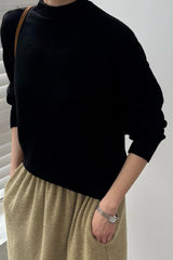 Way Turtleneck Knit in Black, two-way wool mock neck sweater