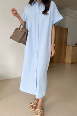 Cuff Sleeve Long Shirt Dress