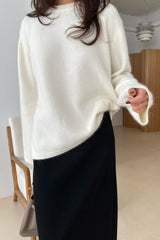 Soft Round Sweater in ivory, women's wool angora round neck sweater