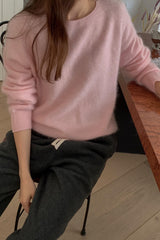 Cashmere Round Sweater in Pink, cashmere wool silk crewneck sweater