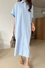 Cuff Sleeve Long Shirt Dress