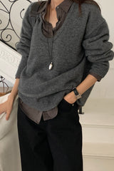 Deep U Raccoon Knit in Charcoal, women's raccoon wool deep U neck sweater