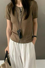 Placket Ribbed Knit Tee