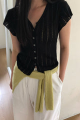 Pointelle Button Knit Top