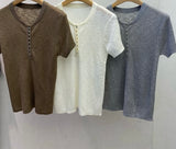 Placket Ribbed Knit Tee