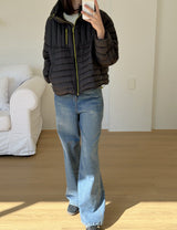 Lightweight Down Puffer Jacket in Black, women's lightweight down hooded puffer jacket