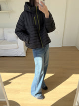 Lightweight Down Puffer Jacket in Black, women's lightweight down hooded puffer jacket