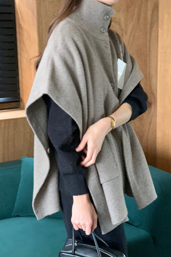 Elegant Cowl Neck Wool Poncho