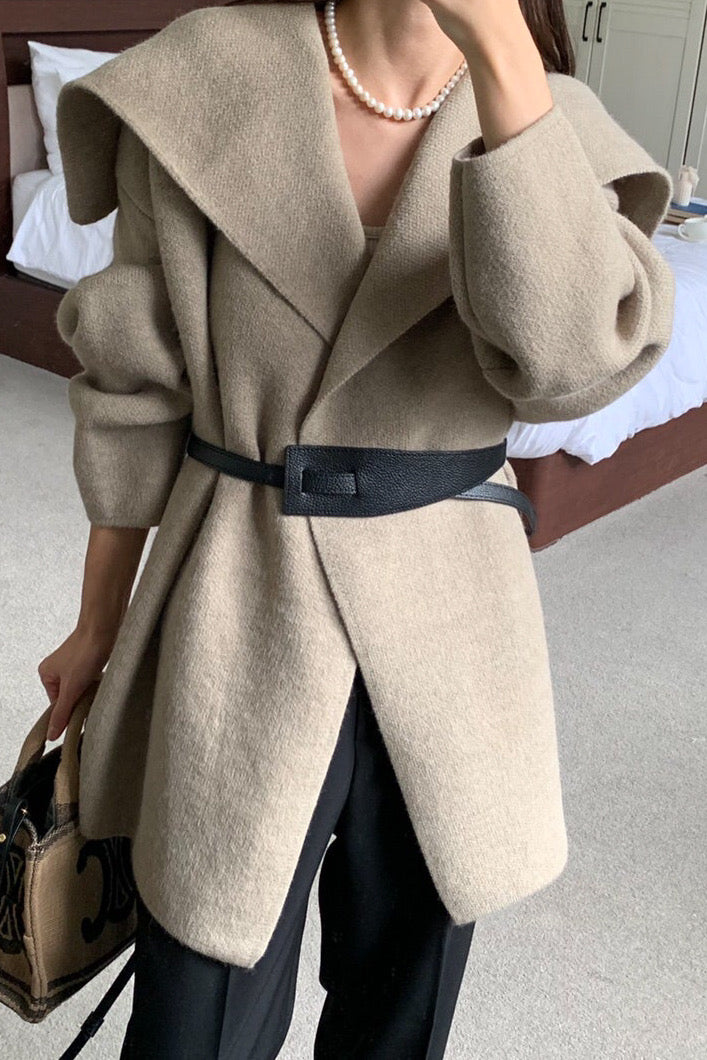 Wide Shawl Collar Knit Coat (separate belt included)