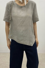 Asymmetric Hem Linen Blouse