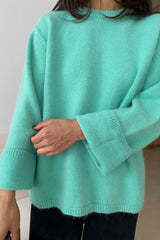 Soft Round Sweater in mint, women's wool angora round neck sweater