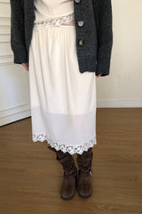 Rosel Midi Skirt in Ivory, velvet lace hem midi skirt