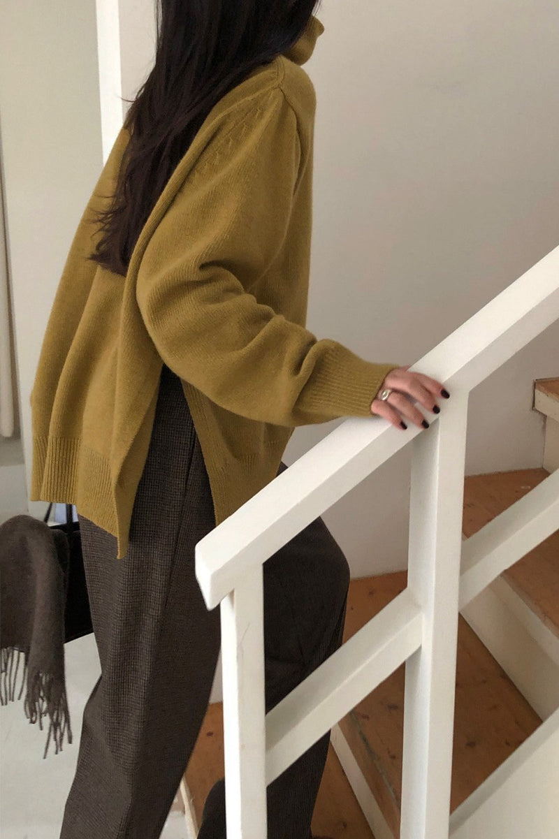 Side Slit Turtleneck Sweater