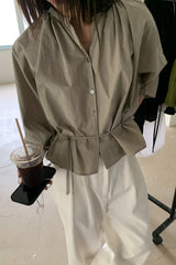 Shirred Neck Volume Sleeve Blouse