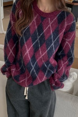 Dia Brush Sweater in Red, brushed alpaca argyle sweater