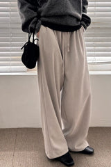 Corduroy Banding Pants in Beige Grey, women's wide leg corduroy pants