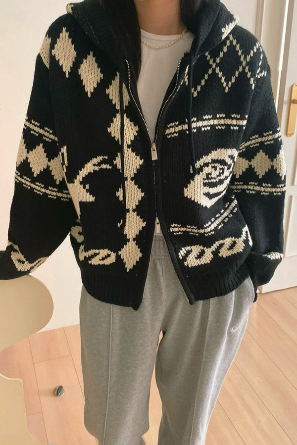 Jacquard Hoodie Cardigan