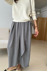 Twill Tulip Banding Skirt in grey, women's twill wrap long skirt