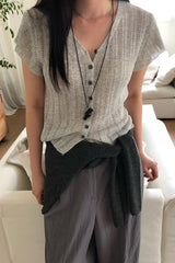 Pointelle Button Knit Top